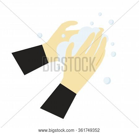 Keep A Clean Badge. Hand Wash Illustration. Sign And Illustration Of Virus Prevention. A Man Or Woma