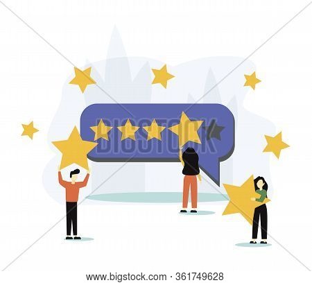 People Characters Giving Five Star Feedback. Clients Choosing Satisfaction Rating And Leaving Positi