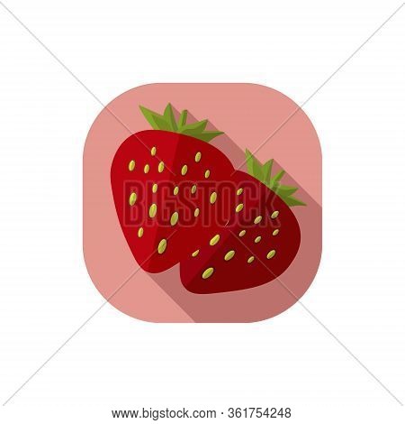 Strawberry Vector Flat Design At Pink Background