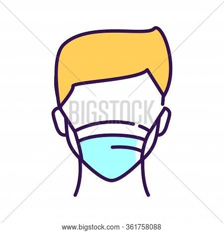 Faceless Man In Breathing Medical Respiratory Mask Color Line Icon. Health Care. Flu, Virus, Epidemi