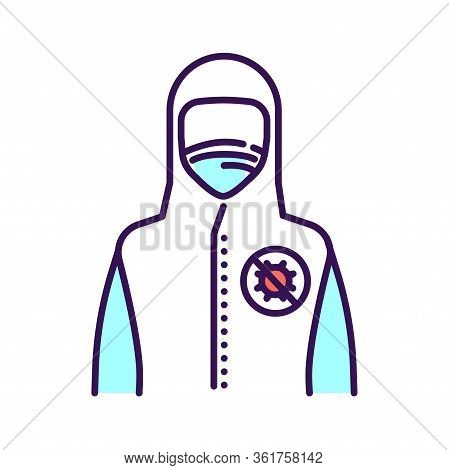 Doctor Or Worker In Medical Protective Suit Color Line Icon. Coronavirus Pandemic Covid-19. Protect 