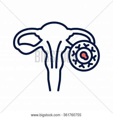 Cervical Cancer Line Color Icon. Malignant Neoplasm. Female Reproductive System Disease. Oncology. P