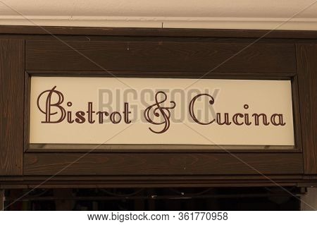 Italy, Valeggio Sul Mincio - May 20 2018: The View Of Bistrot And Cucina Signboard On May 20 2018 In