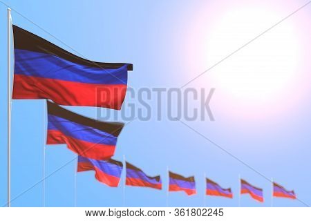 Pretty Many Donetsk Peoples Republic Flags Placed Diagonal With Bokeh And Empty Space For Your Text 