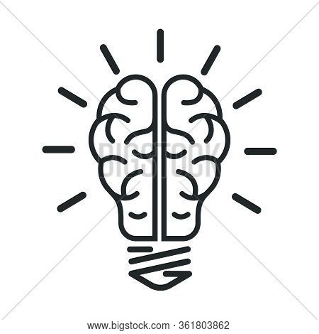 Vector Icon Of The Brain In The Form Of A Lamp. Icon Of A Bright Idea. Flat Design Isolated On White