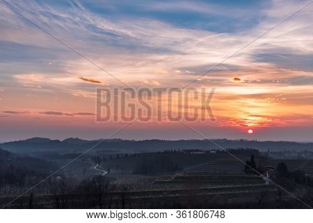 Spring Sunset In The Vineyards Of Collio Friulano
