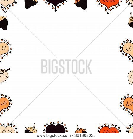 Picture In White, Black And Beige Colors. Seamless. Foursquare Frames Doodles. Vector.