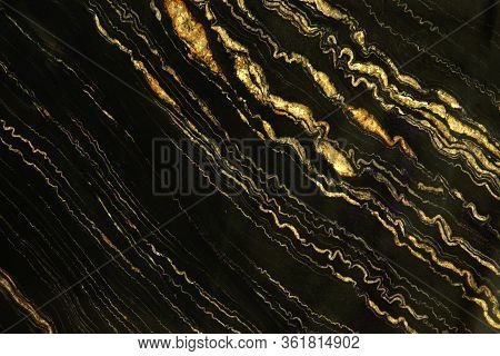 Natural Stone Black Marble With Bright Yellow Stripes Called Quarzite Portoro Gold