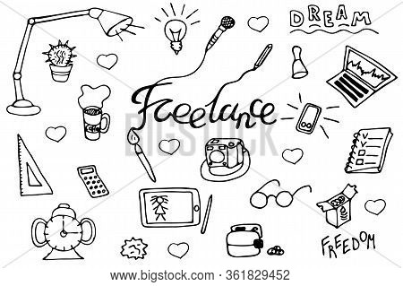Designer Vector Illustration. Lettering Freelance Concept. Graphic And Banner Development On Digital
