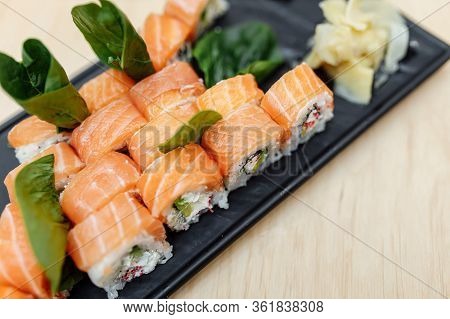 On Table Sushi Roll Food Fish Philadelphia Japanese Salmon Delicious Sushi Rice Cucumber Meal Tradit