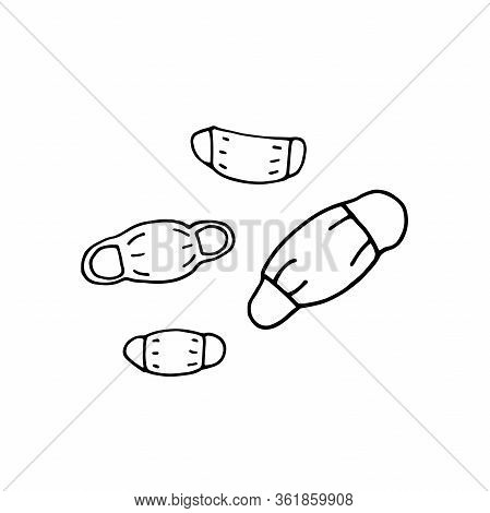 Medical Set. Doodle Medical Mask For Protection Against Diseases. Vector Illustration With Pharmaceu