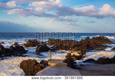 Lava Stones On The Beach Of Piscinas Naturais Biscoitos. Atlantic Ocean. Terceira Azores, Portugal.