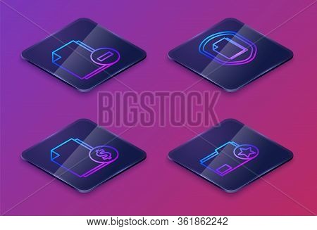 Set Isometric Line Document With Minus, Finance Document, Document Protection Concept And Document F