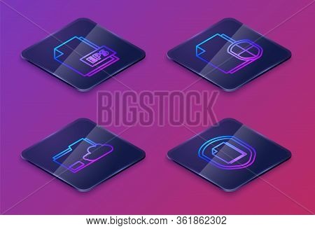 Set Isometric Line Eps File Document, Cloud Storage Text Document Folder, Document Protection Concep