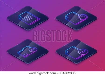 Set Isometric Line Document, Document Folder With Minus, Document With Clock And Document With Minus
