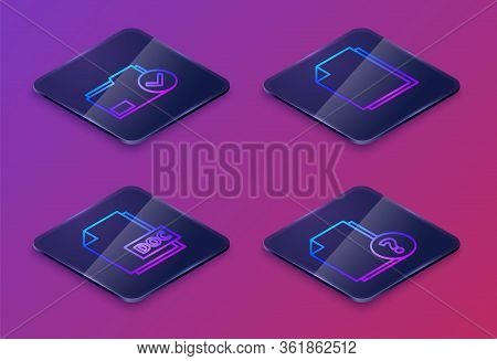 Set Isometric Line Document Folder And Check Mark, Doc File Document, Document And Unknown Document.