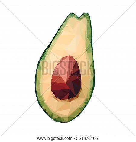 Low Poly Avocado. Vector Polygonal Sign Avocado Isolated On White Background. Green Healthy Fruit, P