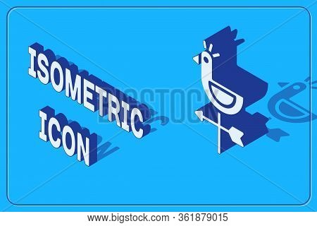 Isometric Rooster Weather Vane Icon Isolated On Blue Background. Weathercock Sign. Windvane Rooster.
