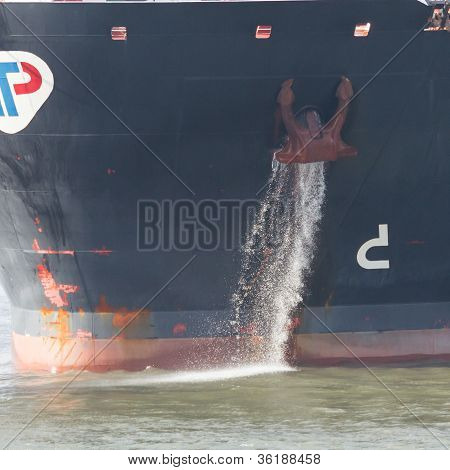 Bow Of The Oil Tanker With Anchor
