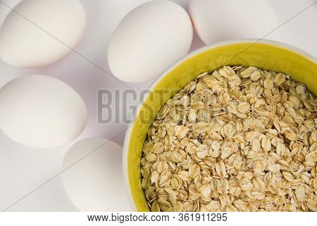 White Chicken Eggs On A White Background