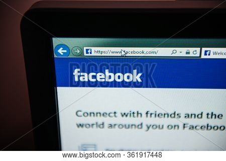 London, United Kingdom - Feb 28, 2014: Macro Of Facebook Social Network Website Address On Computer 