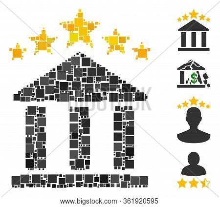 Collage Bank Rating Icon Composed Of Square Elements In Variable Sizes And Color Hues. Vector Square
