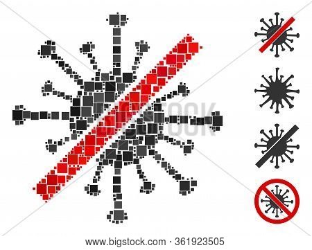 Mosaic No Coronavirus Icon Designed From Square Items In Different Sizes And Color Hues. Vector Squa