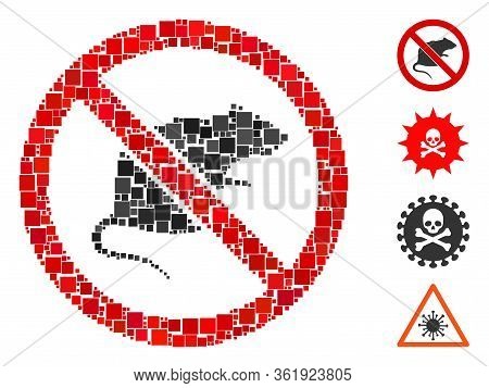 Collage No Rats Icon United From Square Items In Variable Sizes And Color Hues. Vector Square Items 