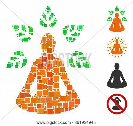 Collage Ioga Wellness Icon United From Square Items In Random Sizes And Color Hues. Vector Square It