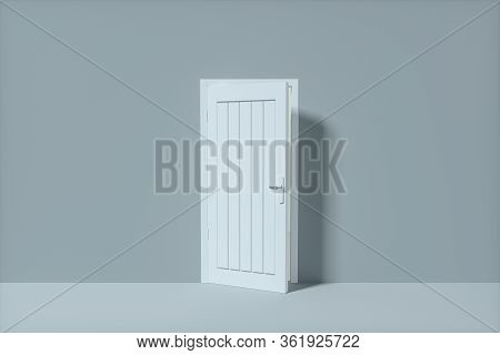 Wooden Door With Blank Grey Wall, 3D Rendering.