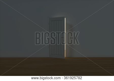 Wooden Door With White Night Scene, 3D Rendering.