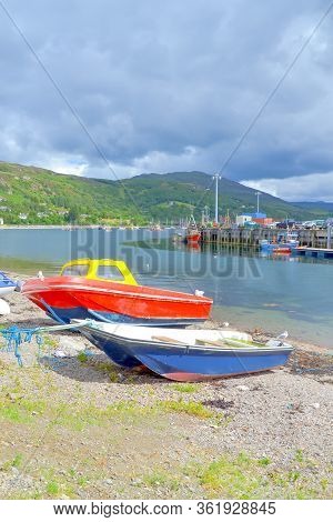 Fishing Boats On A Seashore. Ullapool Harbour