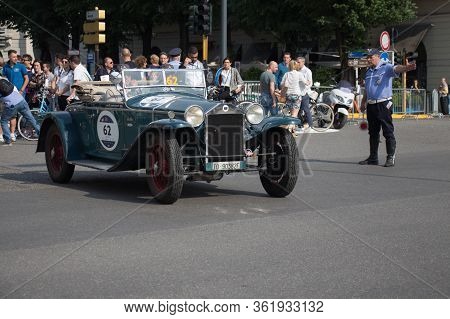 Brescia, Italy - May 19 2018: Lancia Lambda Viii Serie Casaro 1929 Is An Old Racing Car In Rally Mil