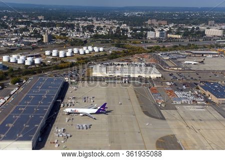 Newark, Nj, Usa - Oct. 9, 2015: Aerial View Of Newark Liberty International Airport Fedex Cargo Airp