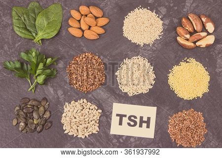 Inscription Tsh With Different Nutritious Natural Products And Ingredients As Source Vitamins And Mi