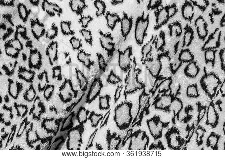 Beautiful Horizontal Texture Of Gray And White Microplush Or Fur For Textile And Hand Made Sewing