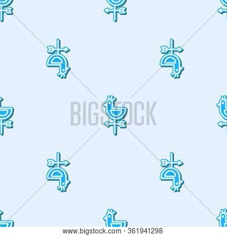 Blue Line Rooster Weather Vane Icon Isolated Seamless Pattern On Grey Background. Weathercock Sign. 