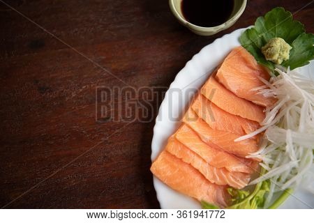Japanese Food Sashimi Salmon In Japan Restaurant