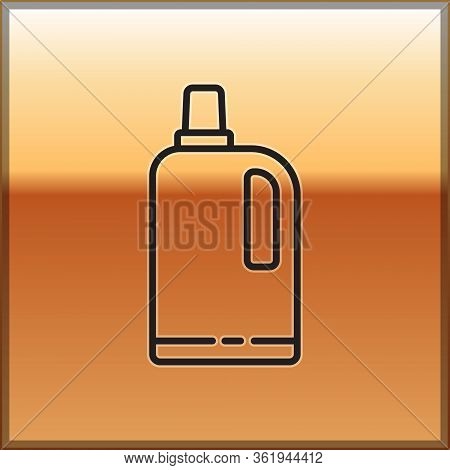 Black Line Fabric Softener Icon Isolated On Gold Background. Liquid Laundry Detergent, Conditioner, 