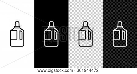 Set Line Fabric Softener Icon Isolated On Black And White Background. Liquid Laundry Detergent, Cond