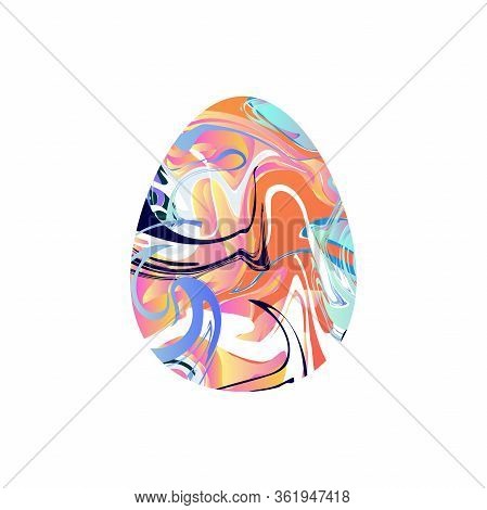 Marble Texture Egg. Liquid Texture Happy Easter Symbol. Painted Pink, Orange, Blue Gradient Egg Isol