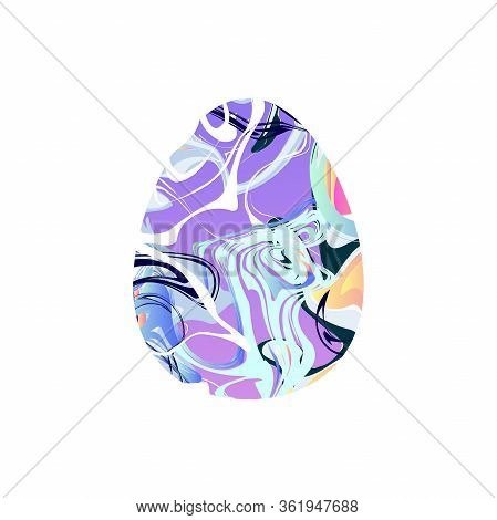 Marble Texture Egg. Liquid Texture Happy Easter Symbol. Painted Yellow, Lilac, Blue Gradient Egg Iso