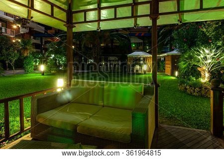Lido Di Camaiore, Italy - September 5, 2011: The Deserted Patio And Garden At The Hotel In Lido Di C