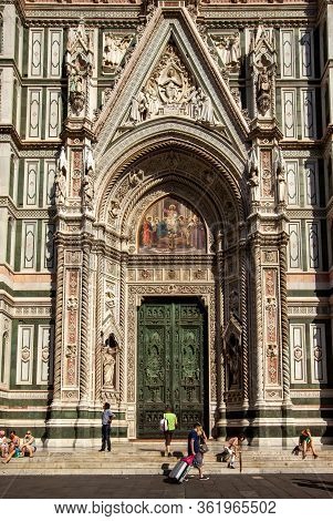 Florence, Italy - September 8, 2011: The Facade Of The Cathedral Of Santa Maria Del Fiore In Florenc