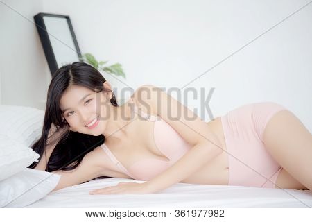 Beautiful Portrait Young Asian Woman Sexy In Underwear Figure Fit Relax With Seductive In Bedroom, A