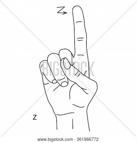 The Letter Z In Sign Language. The Gesture Of The Index Finger Is Directed Upwards, The Other Finger