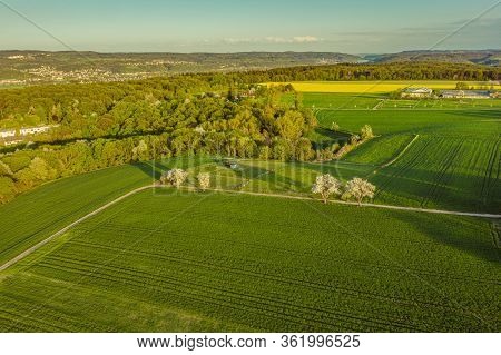 Aerial View Of The Farm Countryside  Of Remagen Germany Nature  Springtime