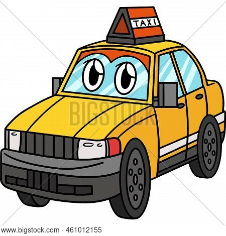 This Cartoon Clipart Shows A Taxi With Face Vehicle Illustration.