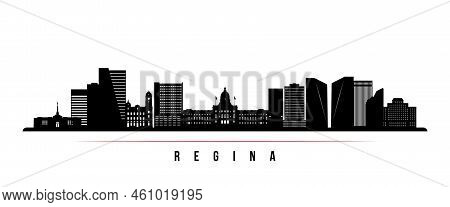 Regina Skyline Horizontal Banner. Black And White Silhouette Of Regina, Saskatchewan. Vector Templat