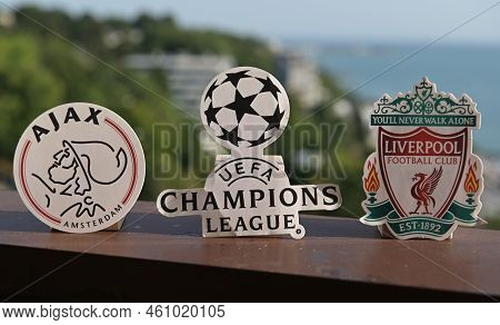 August 26, 2022, Sochi, Russia. Emblems Of The Football Clubs Participating In The Group Stage Of Th